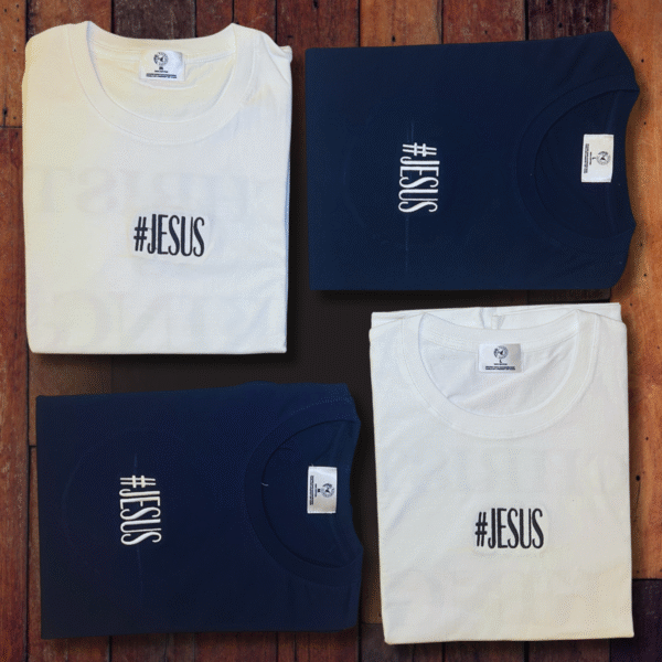 JESUS Christian T-Shirt Flatlay on Wooden Background